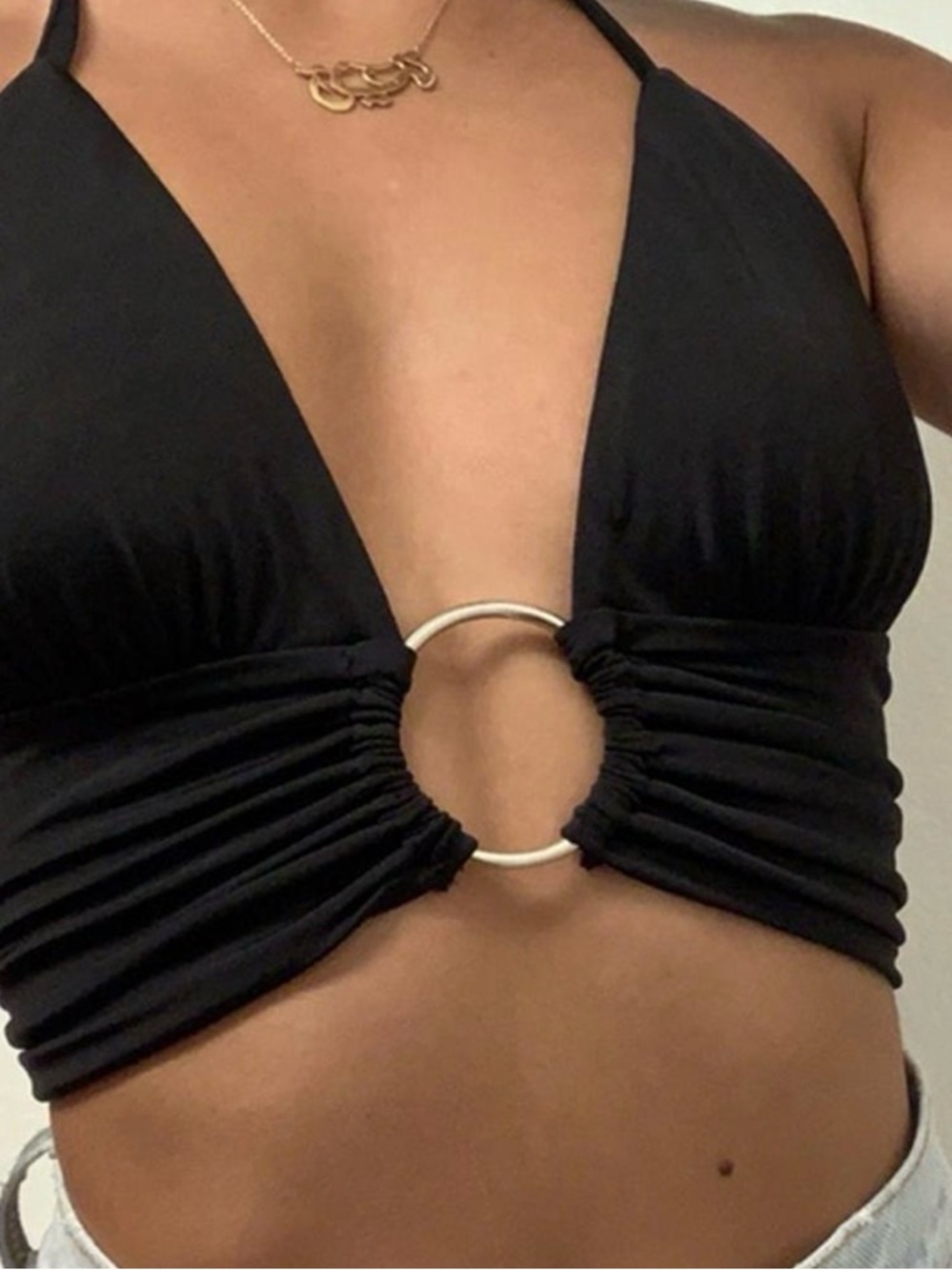 IAMGIA KIKI TOP - Black Halter Crop Top with Center Ring